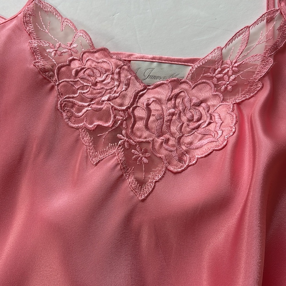Vintage 90s Slip Dress Barbie Pink Girly Coquette Midi Lace Floral Medium 80’s M - Picture 4 of 17